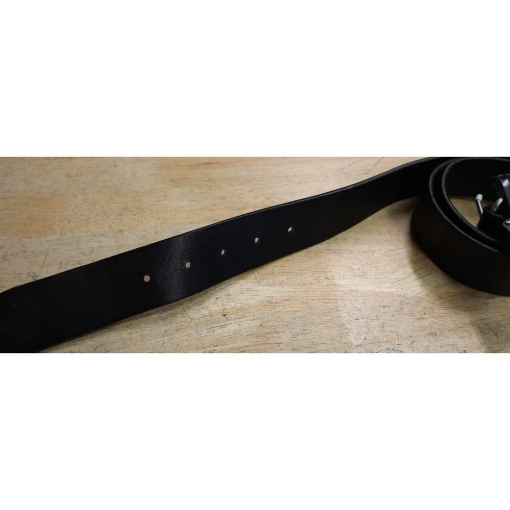 Polo Ralph Lauren Pony Logo Metal Buckle Saddle Leather Belt Black Size 38